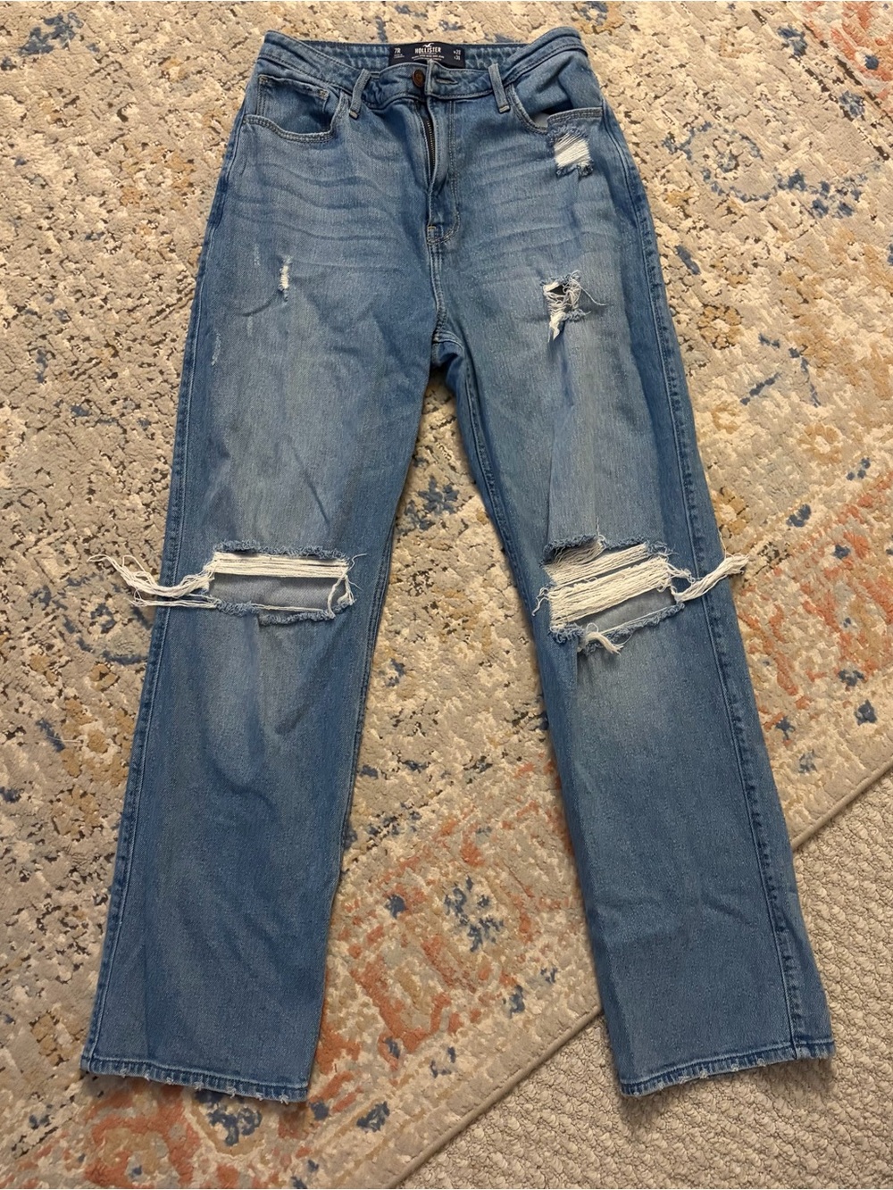 Hollister Womens Straight Ripped Light Blue Jeans